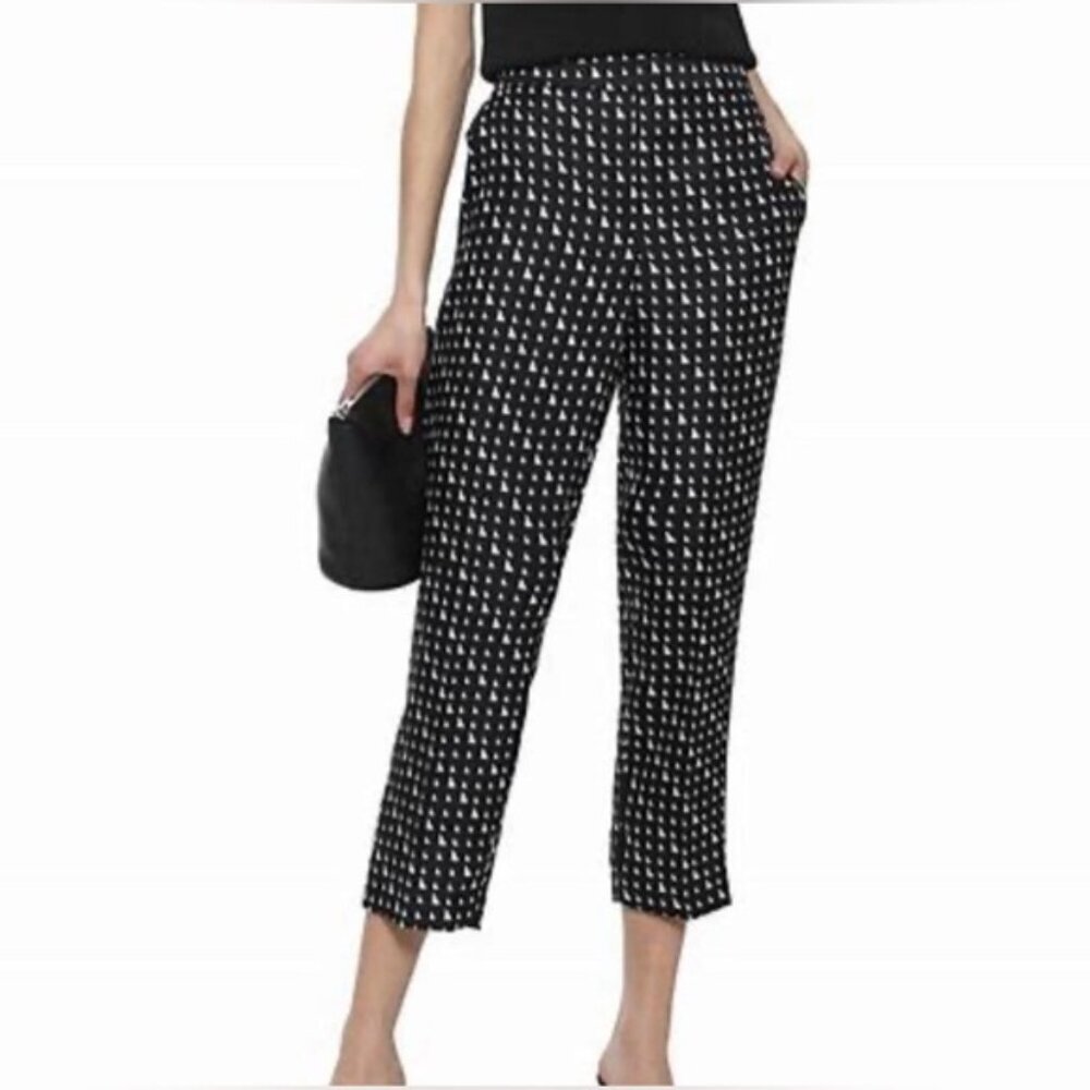 NWOT THEORY 100% SILK Triangle Stripe Twill Cropped Pull On Trousers Pants Sz 6